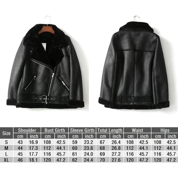 ⚡Women's Black Faux Shearing Moto Jacket Thick Lined Parka Leather Jacket - Picture 7 of 7
